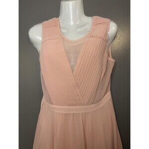 BCBGMAXAZRIA Deborah Dress Womens 4 Pink Pleated V Neck Chiffon Fit & Flare Midi